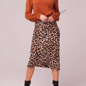 Band of Gypsies Leopard Print Midi Skirt